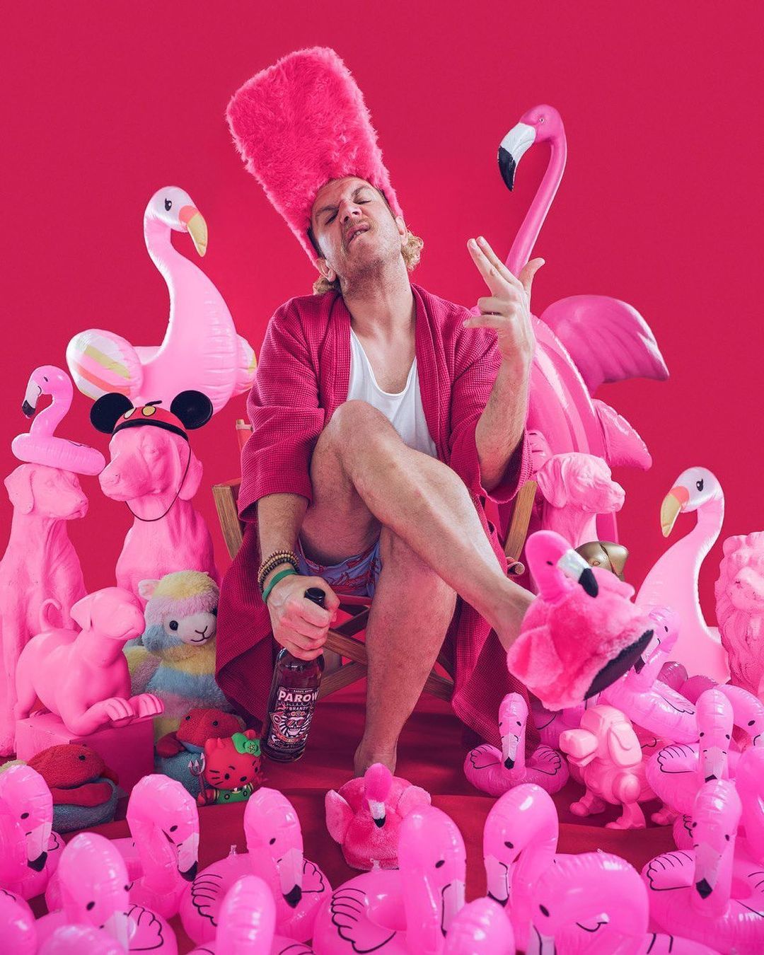 south african rapper jack parow with different shades of pinl