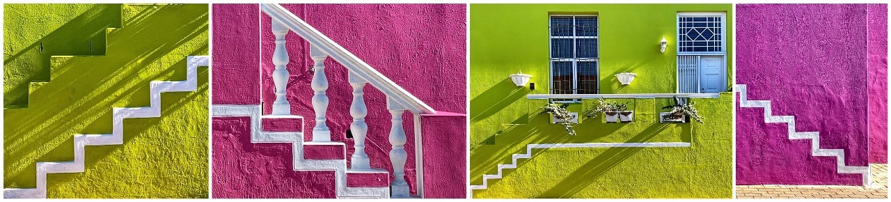 René Pfeiffer photos of green and pink walls with white staircases