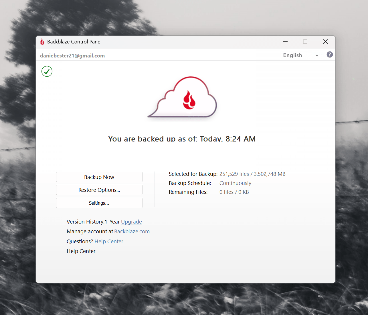 Backblaze Control Panel