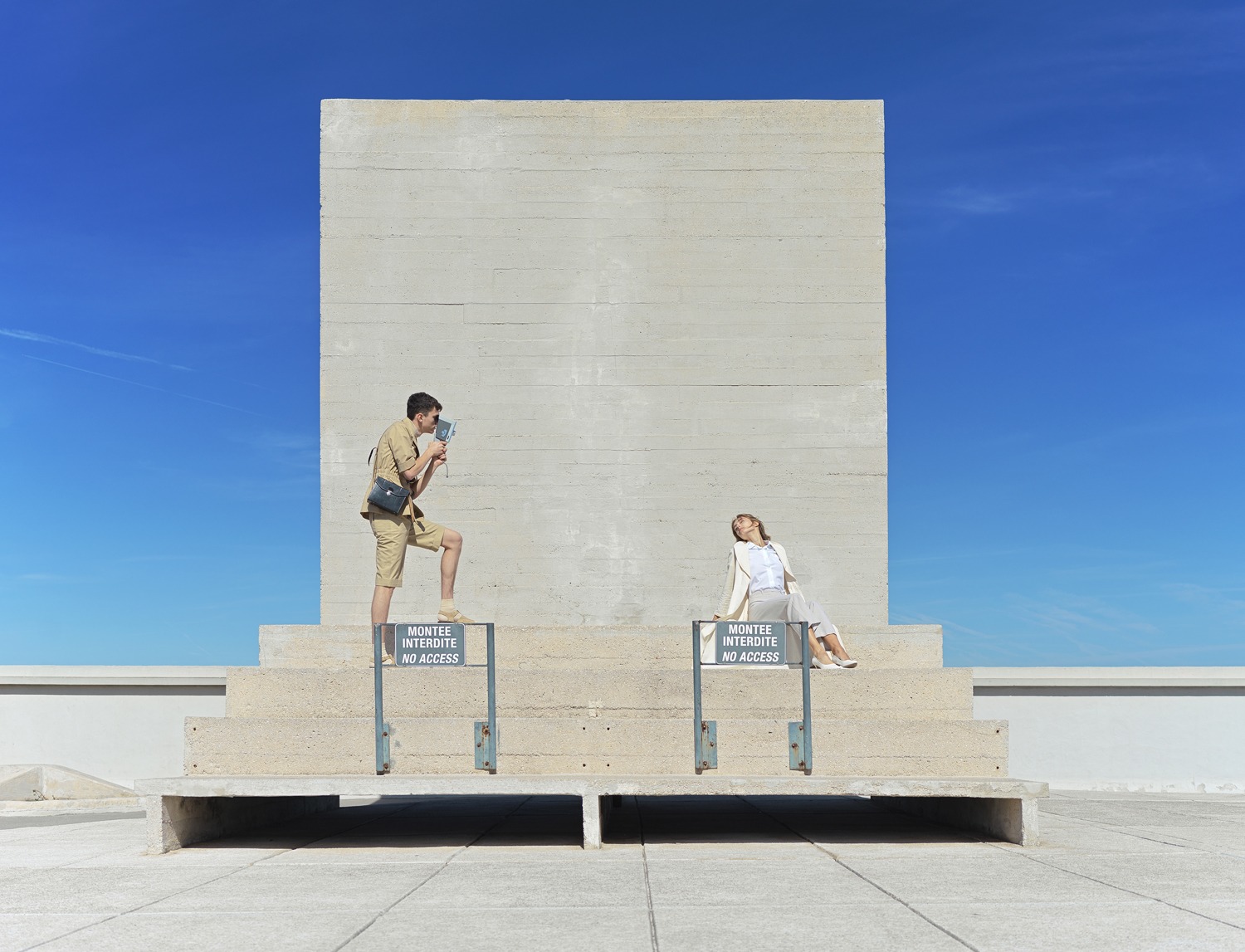Couple in barren landscape