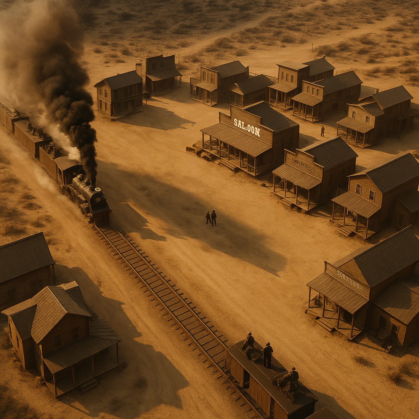 Aerial view of midwestern town with a train