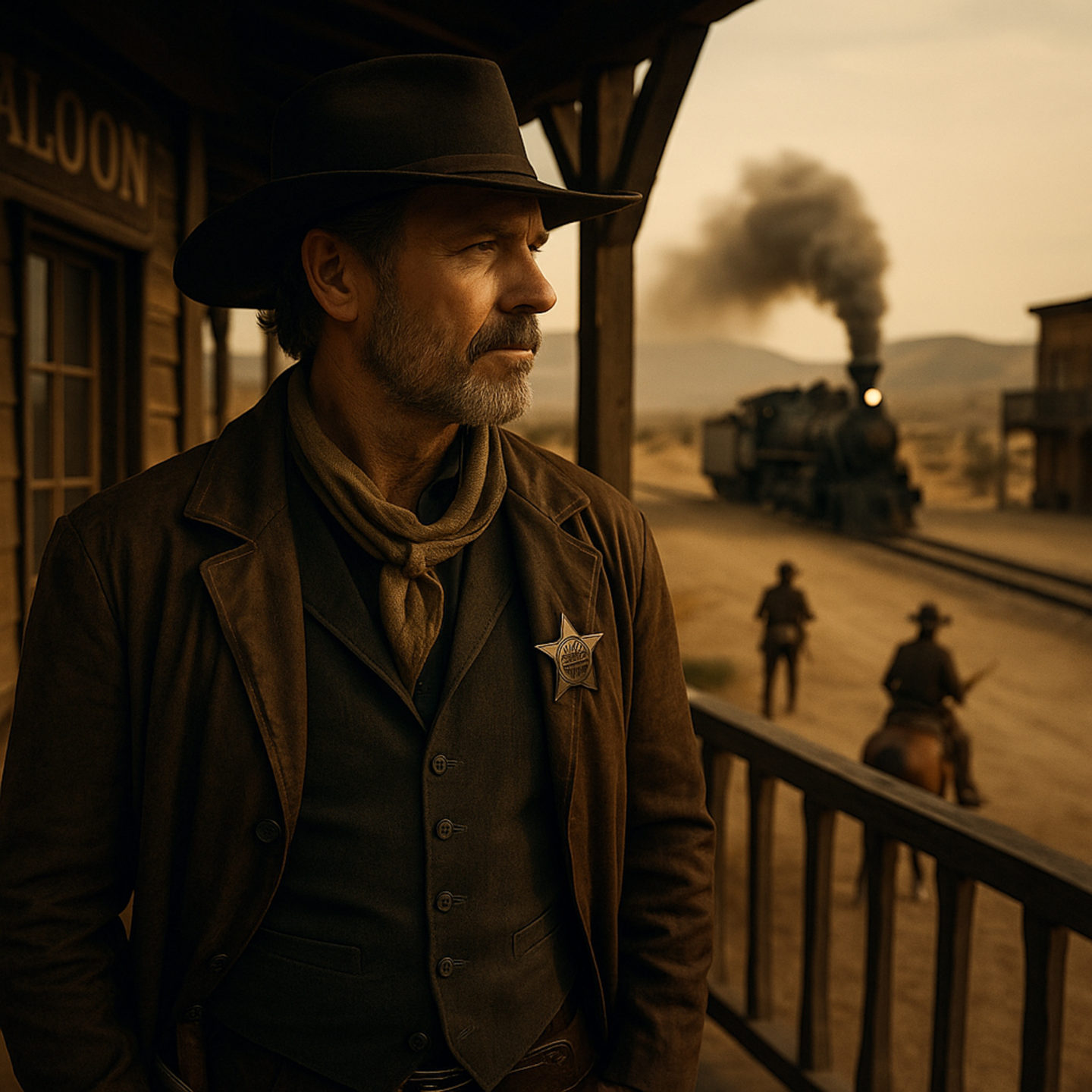 AI image of midwestern sheriff looking out over his town