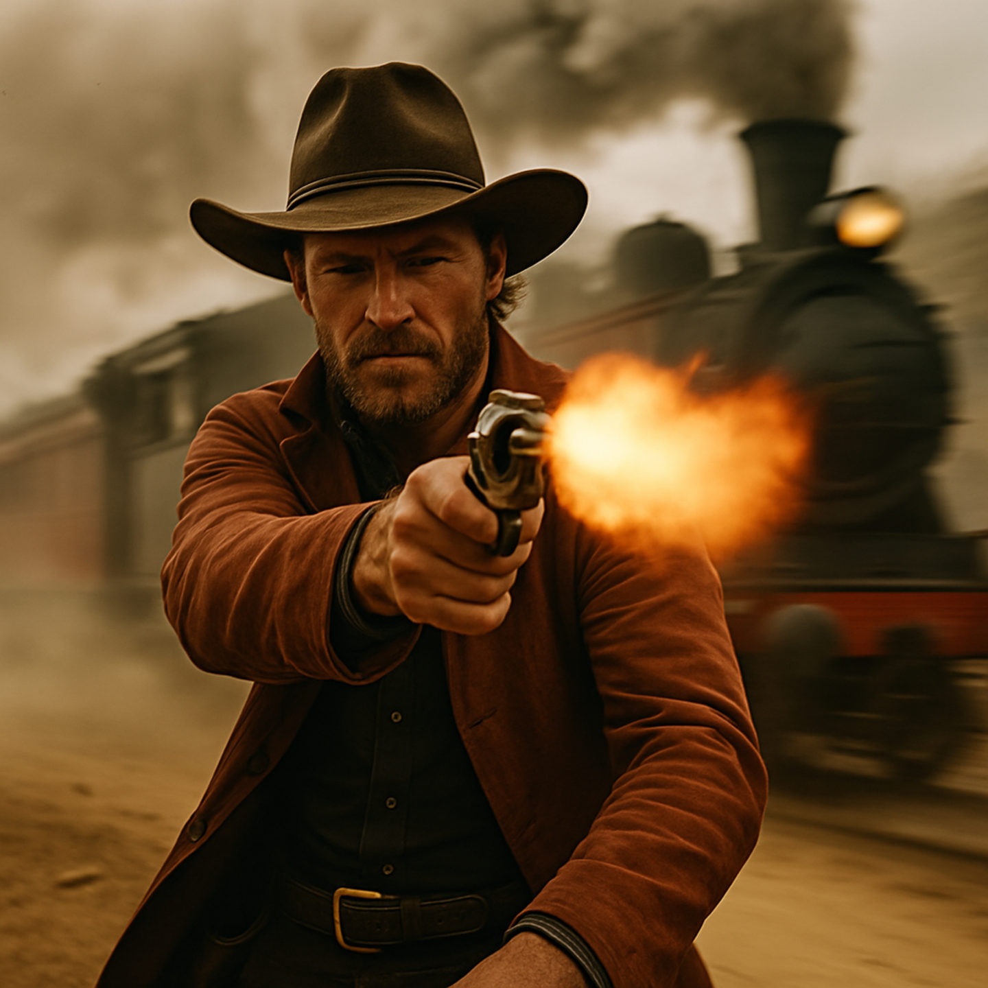 AI image of midwestern man shooting a pistol