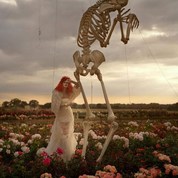 Malgosia Bela and crying skeleton. Fashion- Ralph Lauren. Cants of Colchester, Colchester, Essex